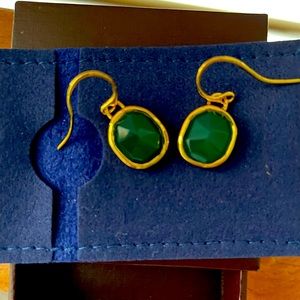 Monica Vinader Siren Bezel Set Drop Earrings in Gold/Green Onyx